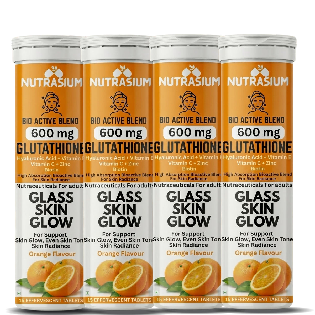 Nutrasium | 600 mg L-Glutathione tablets for Radiant Skin & Even Skin Tone | Glutathione Tablets For Skin Glow & Antipigmentation | 60 Effervescent Tablets, Orange Flavour