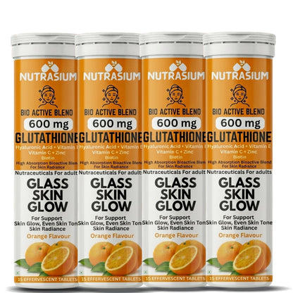 Nutrasium | 600 mg L-Glutathione tablets for Radiant Skin & Even Skin Tone | Glutathione Tablets For Skin Glow & Antipigmentation | 60 Effervescent Tablets, Orange Flavour