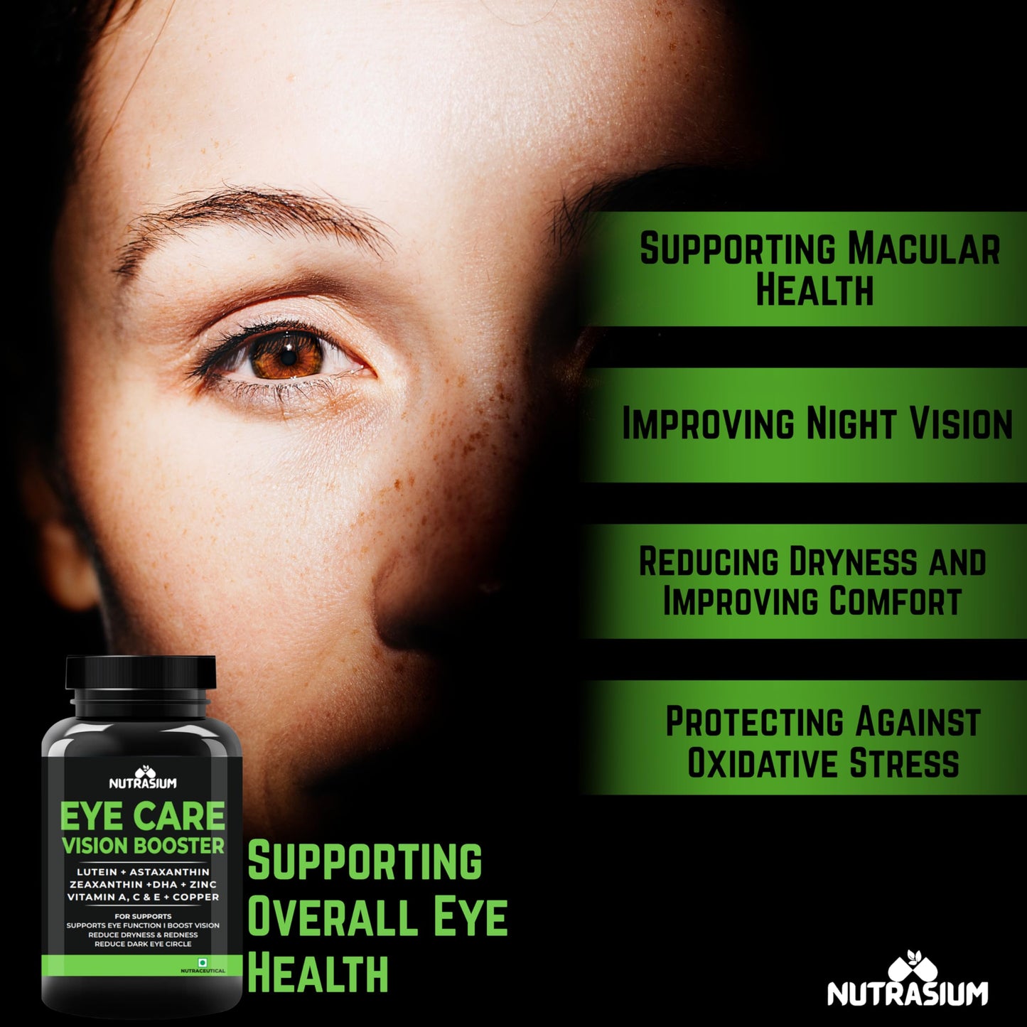 Nutrasium Eye Care | Lutein, Zeaxanthin Astaxanthin Eye Supplement | Supports Healthy Vision, Helps Reduce Digital Eye Strain & Fatigue from High Screen Time for Men, Women & Students