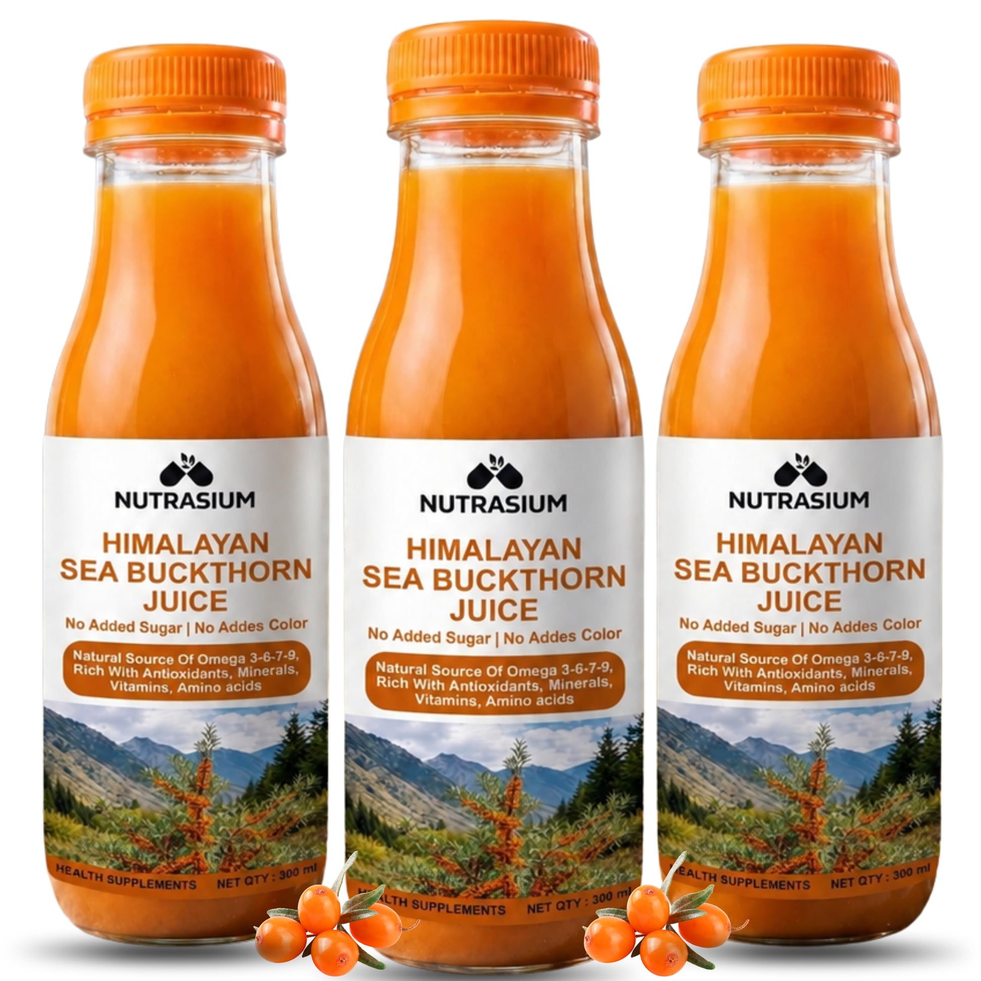 Nutrasium Sea Buckthorn Juice 900ml | Vitamin C | Omega 3-6-7-9 | 3x300ml