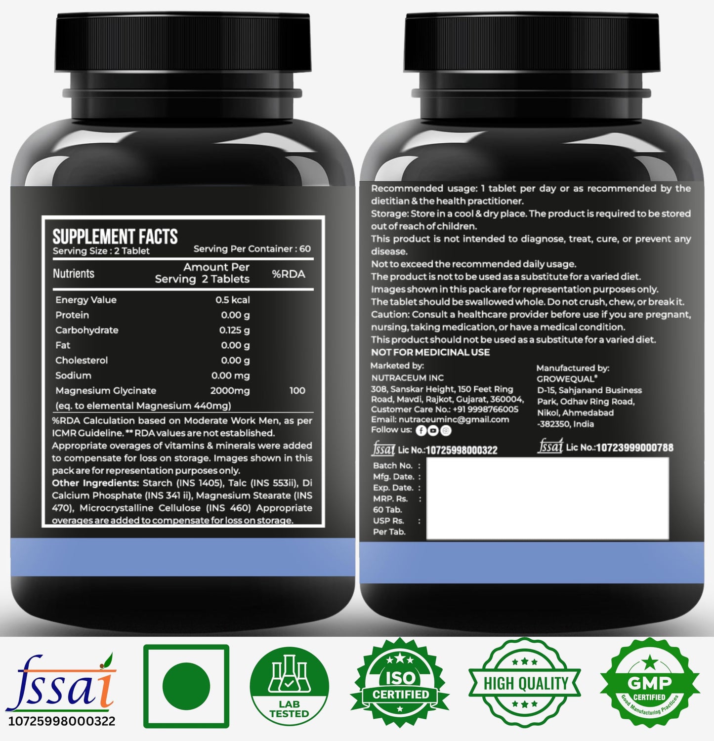 Nutrasium Magnesium glycinate 2000 mg Per Serving | Chealted & High Absorbtion | For Deep Natural Sleep, Muscle Relaxation, Supports Heart & Nerve Function | 60 Tablets