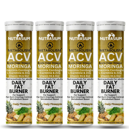 Nutrasium ACV Moringa Metabolism Plus | Apple Cider Vinegar Effervescent Tablet | Added L-Carnitine & Garcinia Combogia Extract | For Supports Weight Loss, Control Cravings, Convert Fat Into Energy, Boost Energy & Immunity | 60 Tablets Pineapple