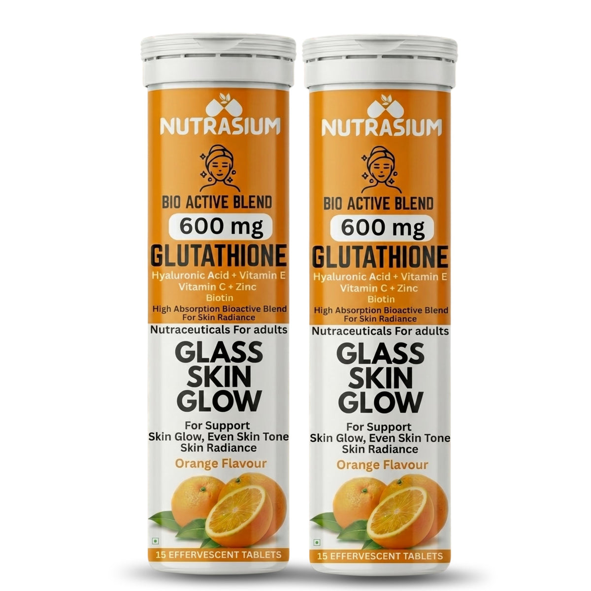 Nutrasium | 600 mg L-Glutathione tablets for Radiant Skin & Even Skin Tone | Glutathione Tablets For Skin Glow & Anti pigmentation | 30 Effervescent Tablets, Orange Flavour