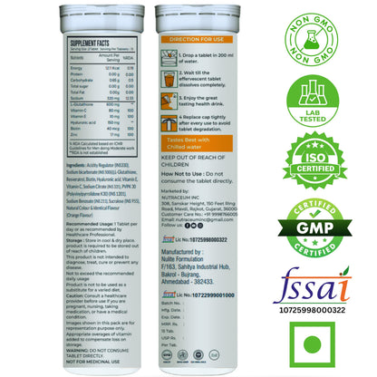 Nutrasium | 600 mg L-Glutathione tablets for Radiant Skin & Even Skin Tone | Glutathione Tablets For Skin Glow & Antipigmentation | 15 Effervescent Tablets, Orange Flavour