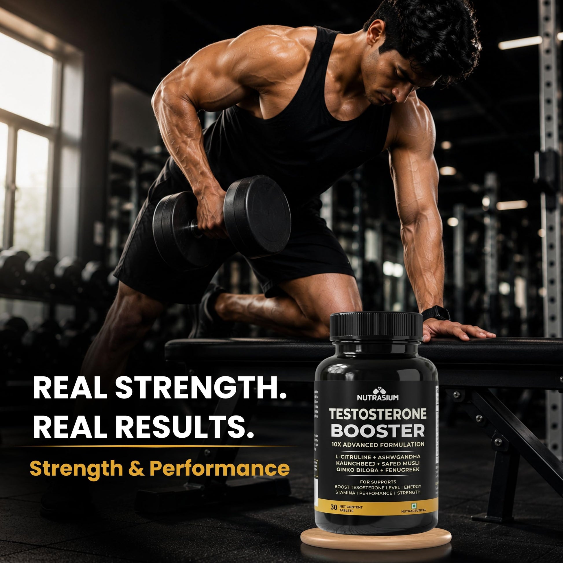 Nutrasium Testosterone Booster Supplement For Men | Testo Booster with Tribulus 1000mg & Ashwagandha 500mg | L-Citrulline & Kaunch Beej | Safed Musli & Ginkgo Biloba | 30 Veg Tablets