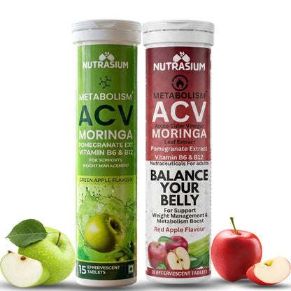 Nutrasium ACV Moringa Metabolism Plus | Apple Cider Vinegar Effervescent Tablet | For Supports Weight Loss, Control Cravings, Convert Fat Into Energy, Boost Energy & Immunity | 30 Tablets Mix Fruit