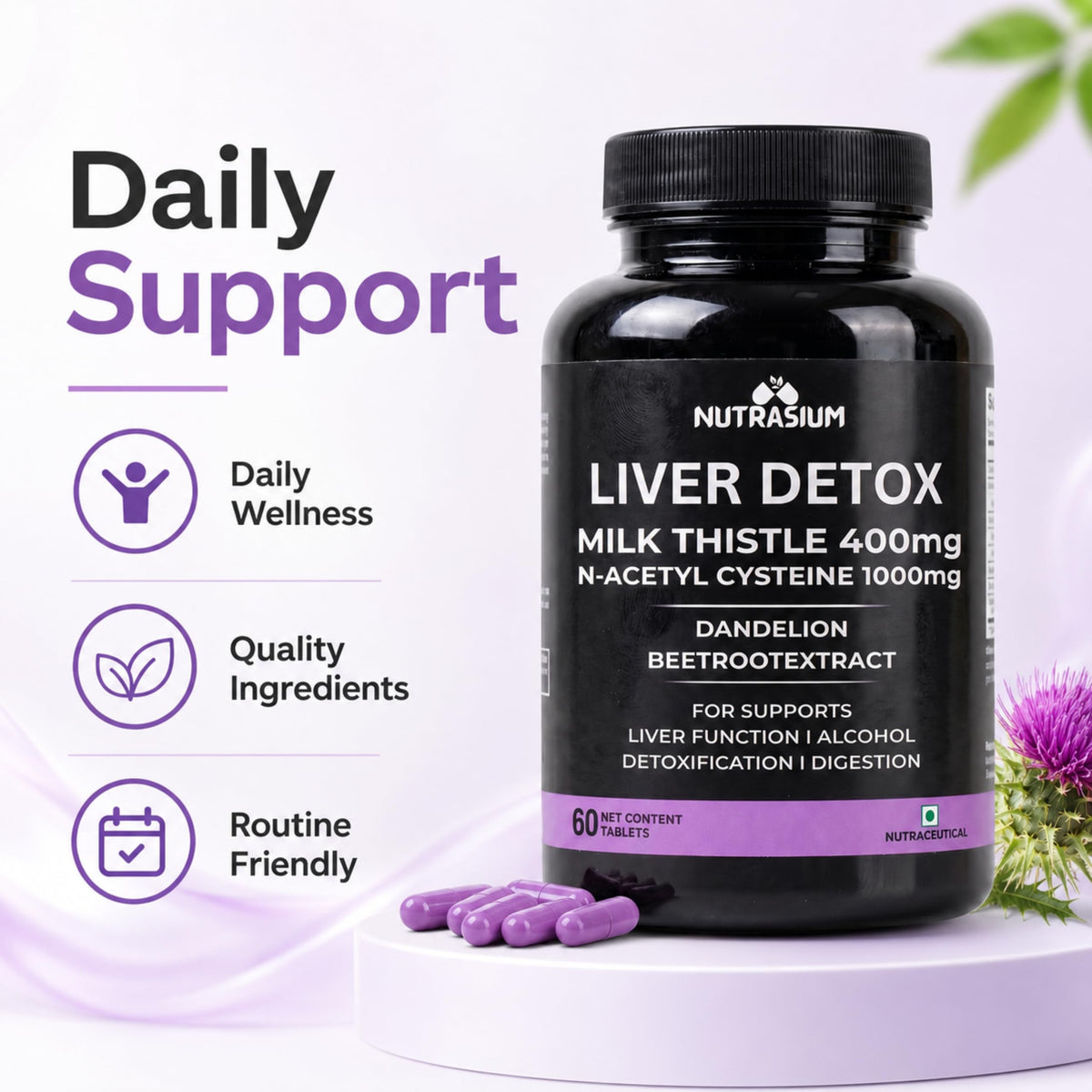 Nutrasium Liver & Lung Detox | Milk Thistle | NAC | Dandelion | 60 Tabs