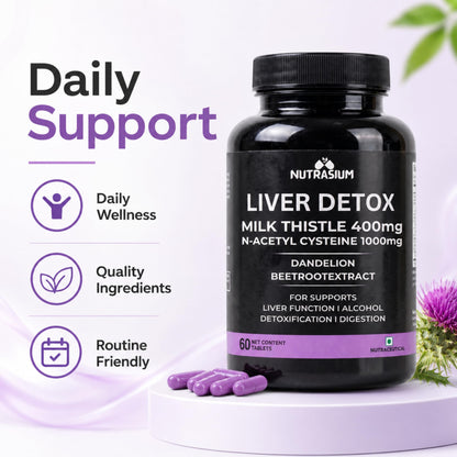 Nutrasium Liver & Lung Detox | Milk Thistle | NAC | Dandelion | 60 Tabs