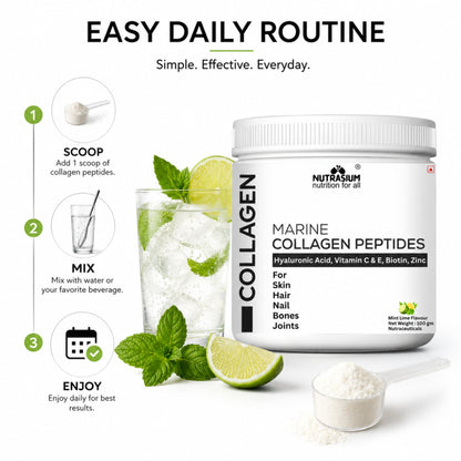 Nutrasium Marine Collagen Supplement with Vitamin C & Hyaluronic acid for Men & Women | Skin, Joints, Hair & Nails | Hydrolyzed Peptides Fast Absorption | Added Biotin & Zinc | 100 Gram Refrashing Lemin Mint Flavour