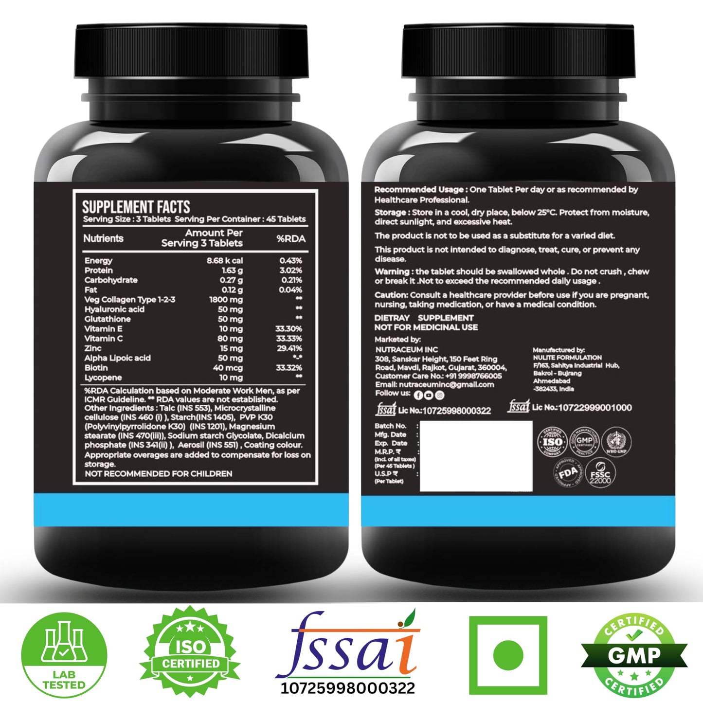 Nutrasium Multi Collagen | Glutathione & Hyaluronic Acid | Skin Radiance | 45 Tabs