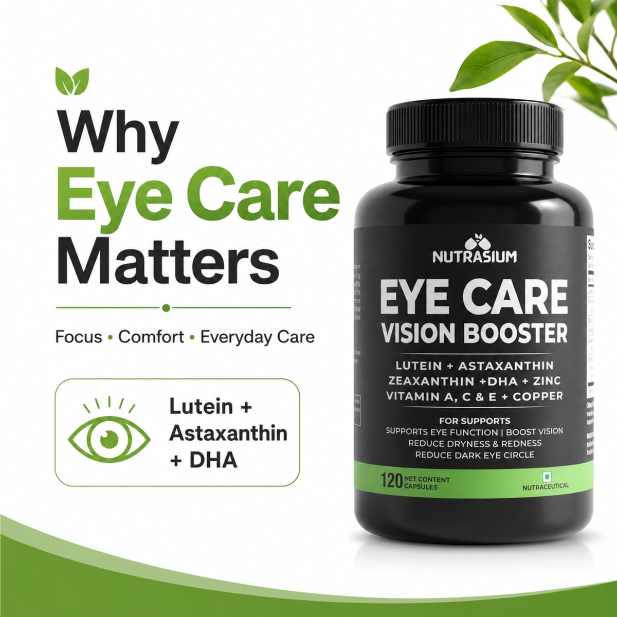 Nutrasium Eye Care | Lutein Zeaxanthin Astaxanthin | Eye Strain | 120 Tabs