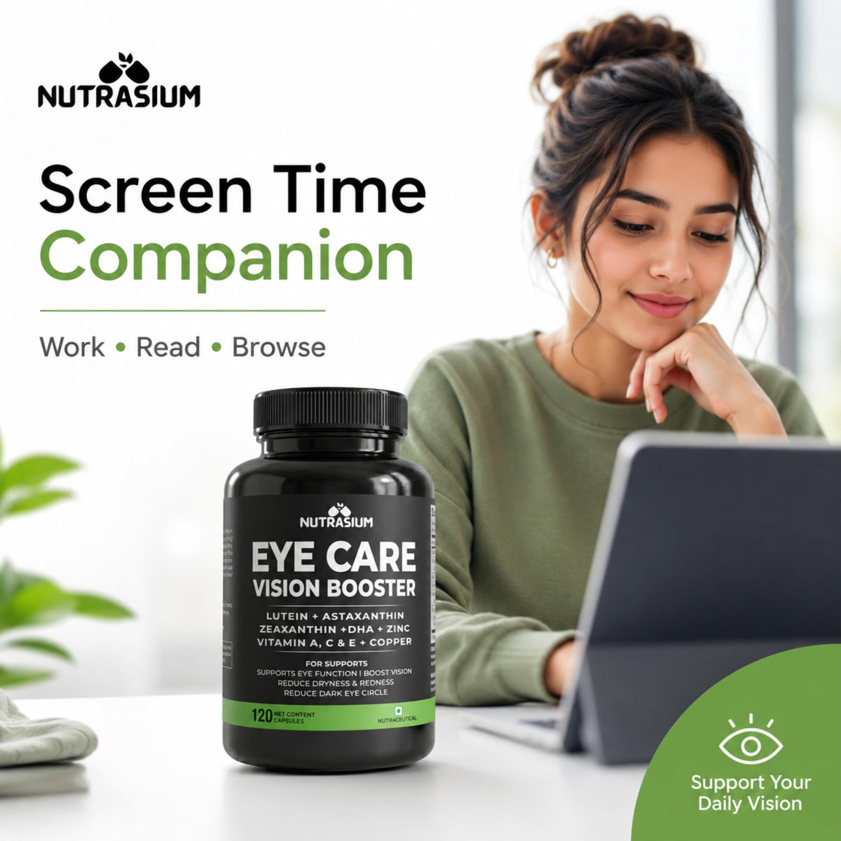 Nutrasium Eye Care | Lutein Zeaxanthin Astaxanthin | Eye Strain | 120 Tabs