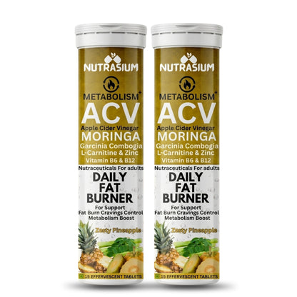 Nutrasium ACV Moringa Metabolism Plus | Apple Cider Vinegar Effervescent Tablet | For Supports Weight Loss, Control Cravings, Convert Fat Into Energy, Boost Energy & Immunity | 30 Tablets Pineapple