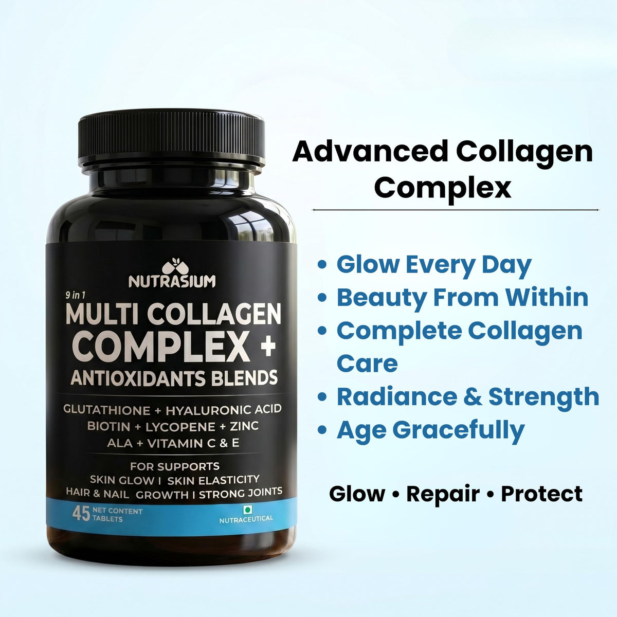 Nutrasium Multi Collagen | Glutathione & Hyaluronic Acid | Skin Radiance | 45 Tabs