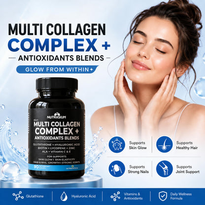 Nutrasium Multi Collagen Complex | Glutathione | Hyaluronic Acid | Skin & Hair | 90 Tabs