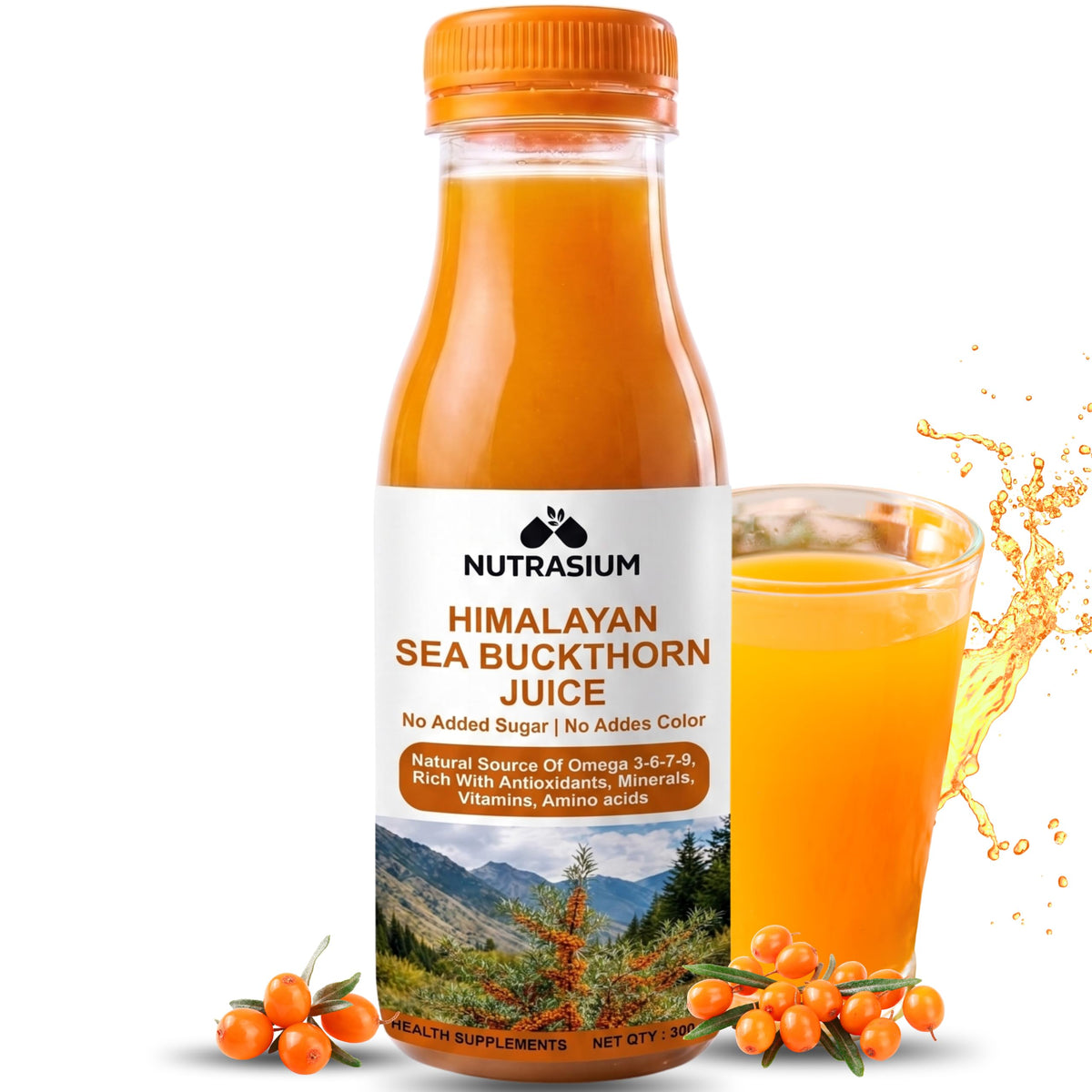 Nutrasium Sea Buckthorn Juice 300ml | Vitamin C | Omega 3-6-7-9 | 100% Pure