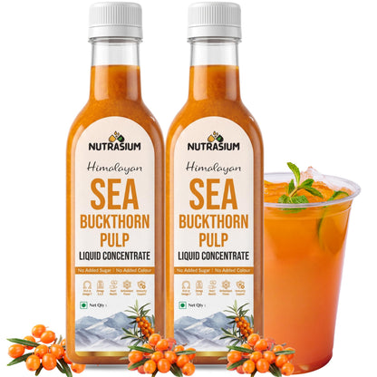Nutrasium Sea Buckthorn Pulp Concentrate 1000 ml | Cold Pressed Himalayan Sea Buckthorn Berry Liquid Concentrate | Natural Source of Vitamin C & Omega 3, 6, 7 & 9 | Pack Of 2