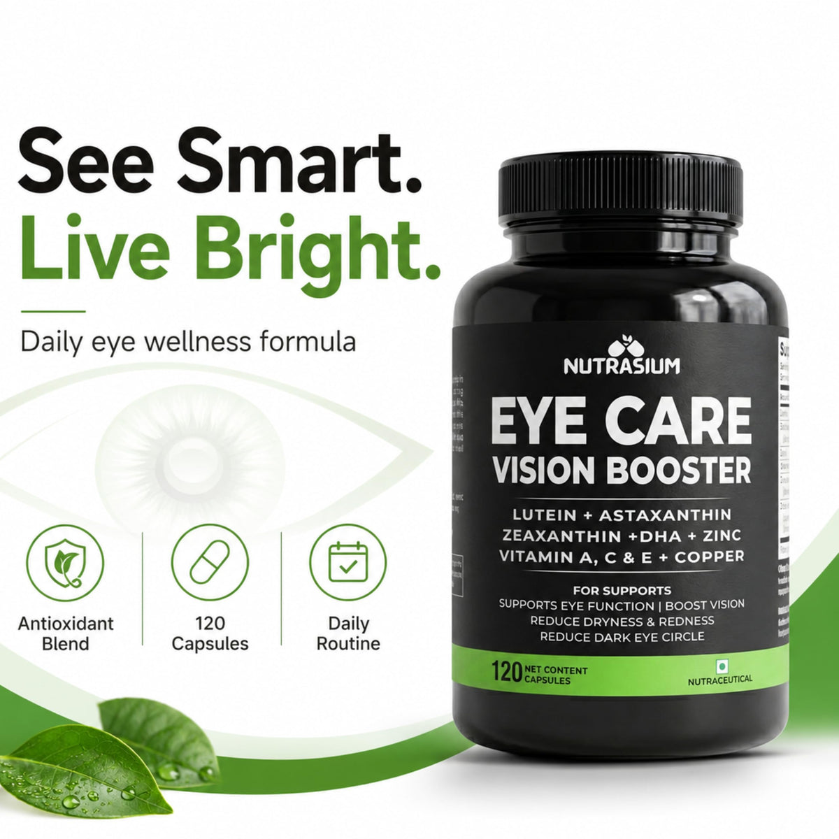Nutrasium Eye Care | Lutein Zeaxanthin Astaxanthin | Eye Strain | 120 Tabs