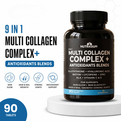 Nutrasium Multi Collagen Complex | Glutathione | Hyaluronic Acid | Skin & Hair | 90 Tabs