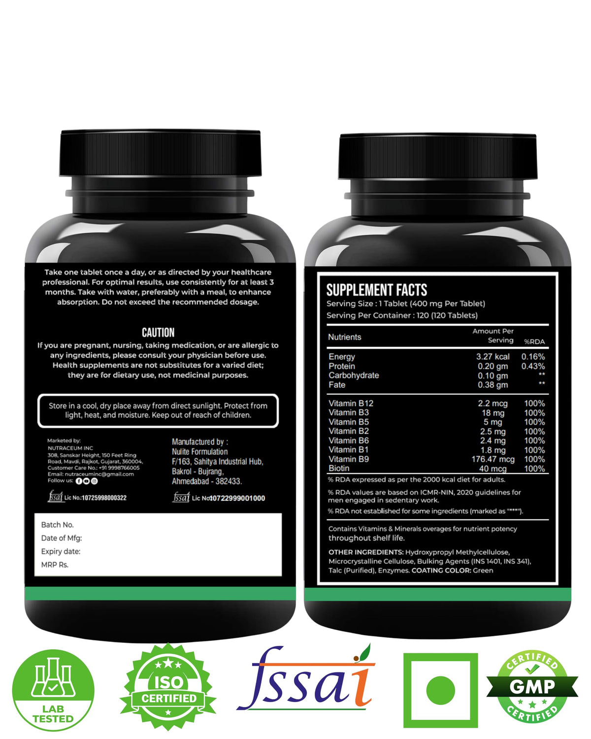 Nutrasium Vitamin B12 with B-Complex Tablets - 100% RDA for B Vitamins with B1, B2, B3, B5, B6, B9 & Vitamin B12 | Vitamin B Complex Supplements for Women & Men - 120 Vegetarian Tablets