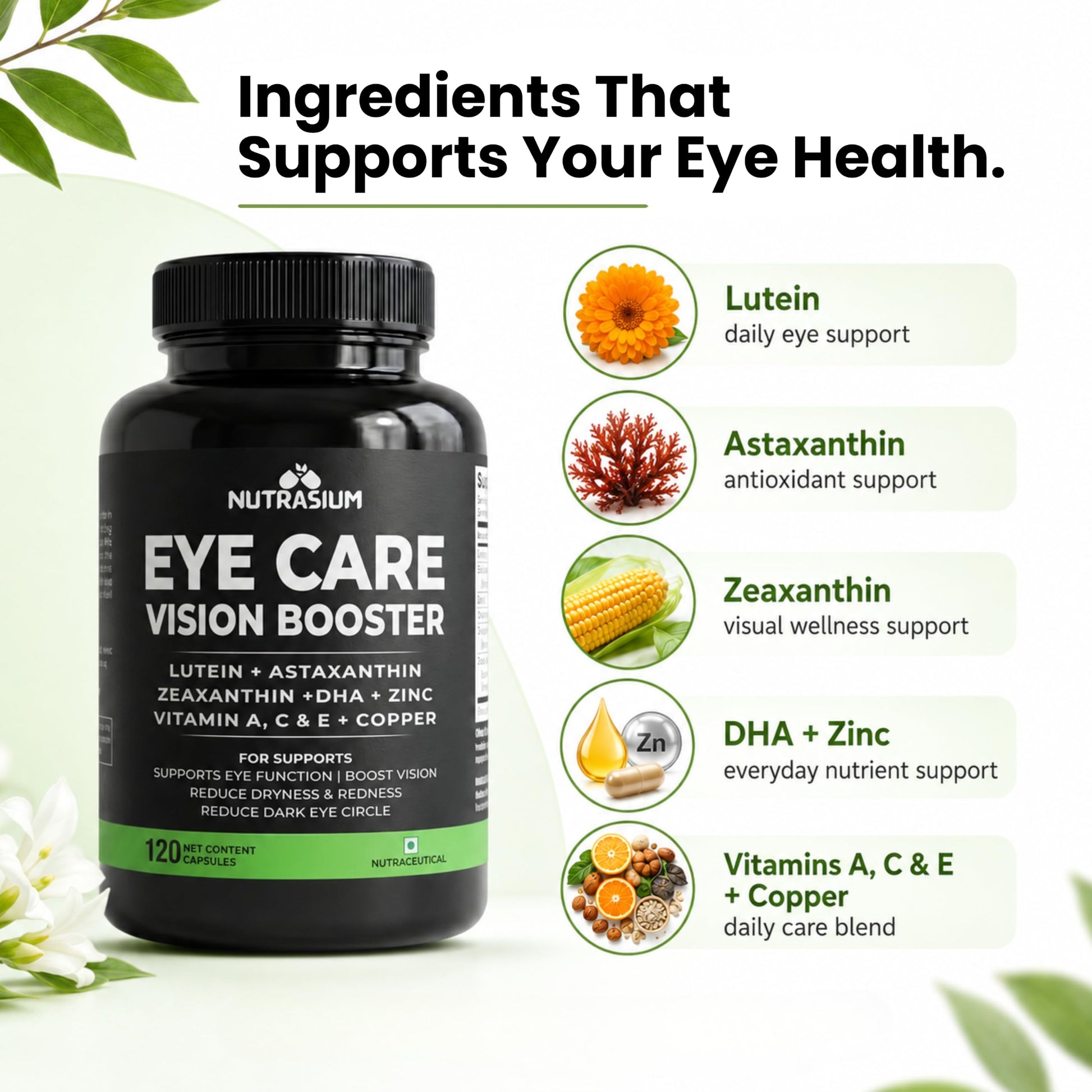 Nutrasium Eye Care | Lutein Zeaxanthin Astaxanthin | Eye Strain | 120 Tabs