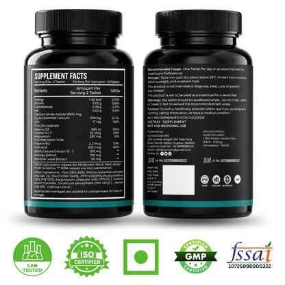 Nutrasium Calcium Magnesium Zinc Tablets with Vitamin D3, Vitamin K2-7 & Vitamin B12 | Alfalfa, Moringa & Bamboo Extract | High Absorption Mineral & Vitamin Supplement | 60 Tablets