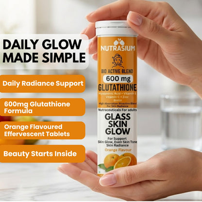 Nutrasium | 600 mg L-Glutathione tablets for Radiant Skin & Even Skin Tone | Glutathione Tablets For Skin Glow & Antipigmentation | 15 Effervescent Tablets, Orange Flavour