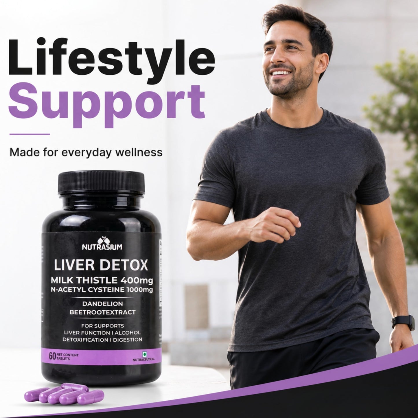 Nutrasium Liver & Lung Detox | Milk Thistle | NAC | Dandelion | 60 Tabs