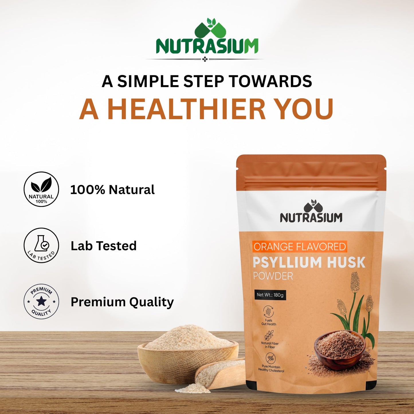Nutrasium Psyllium Husk Powder 360g (Pack of 2) | Isabgol | Natural Dietary Fiber | Supports Digestive Health & Regularity