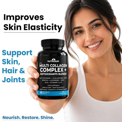 Nutrasium Multi Collagen | Glutathione | Hyaluronic Acid | Skin Radiance | 90 Tabs