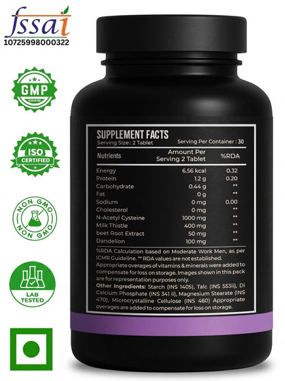 Nutrasium Liver & Lung Detox | Milk Thistle | NAC | Dandelion | 60 Tabs