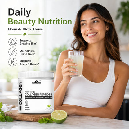 Nutrasium Marine Collagen Supplement with Vitamin C & Hyaluronic acid for Men & Women | Skin, Joints, Hair & Nails | Hydrolyzed Peptides Fast Absorption | Added Biotin & Zinc | 100 Gram Refrashing Lemin Mint Flavour