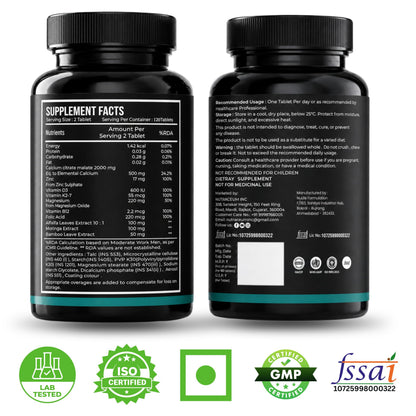Nutrasium Calcium Magnesium Zinc Tablets with Vitamin D3, Vitamin K2-7 & Vitamin B12 | Alfalfa, Moringa & Bamboo Extract | High Absorption Daily Mineral & Vitamin Supplement | 120 Tablets