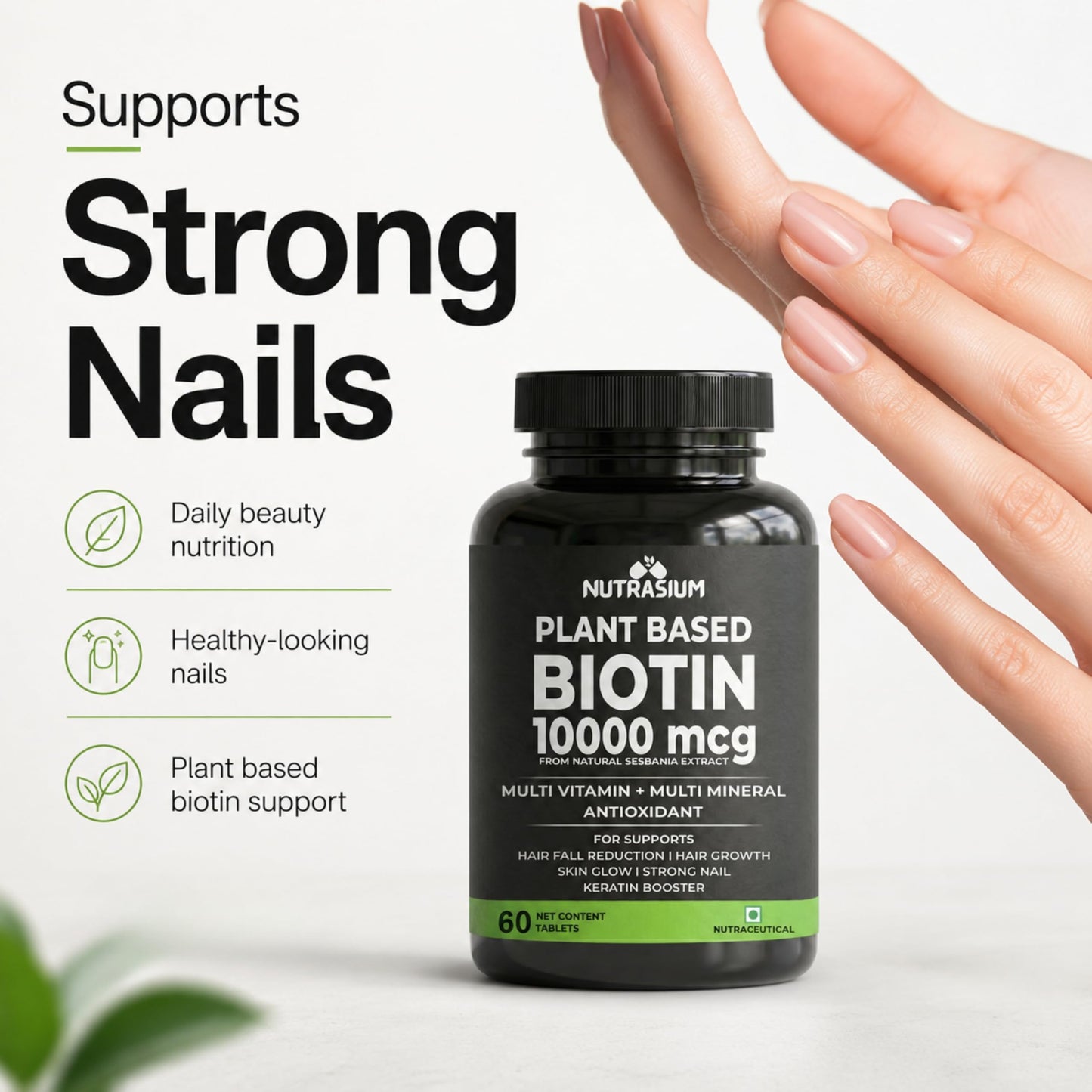 Nutrasium Biotin 10,000 mcg with multivitamin & Minerals | For supports Hair Growth | For Control Hair fall, Hair damge & Hair splitting | 120 tablets