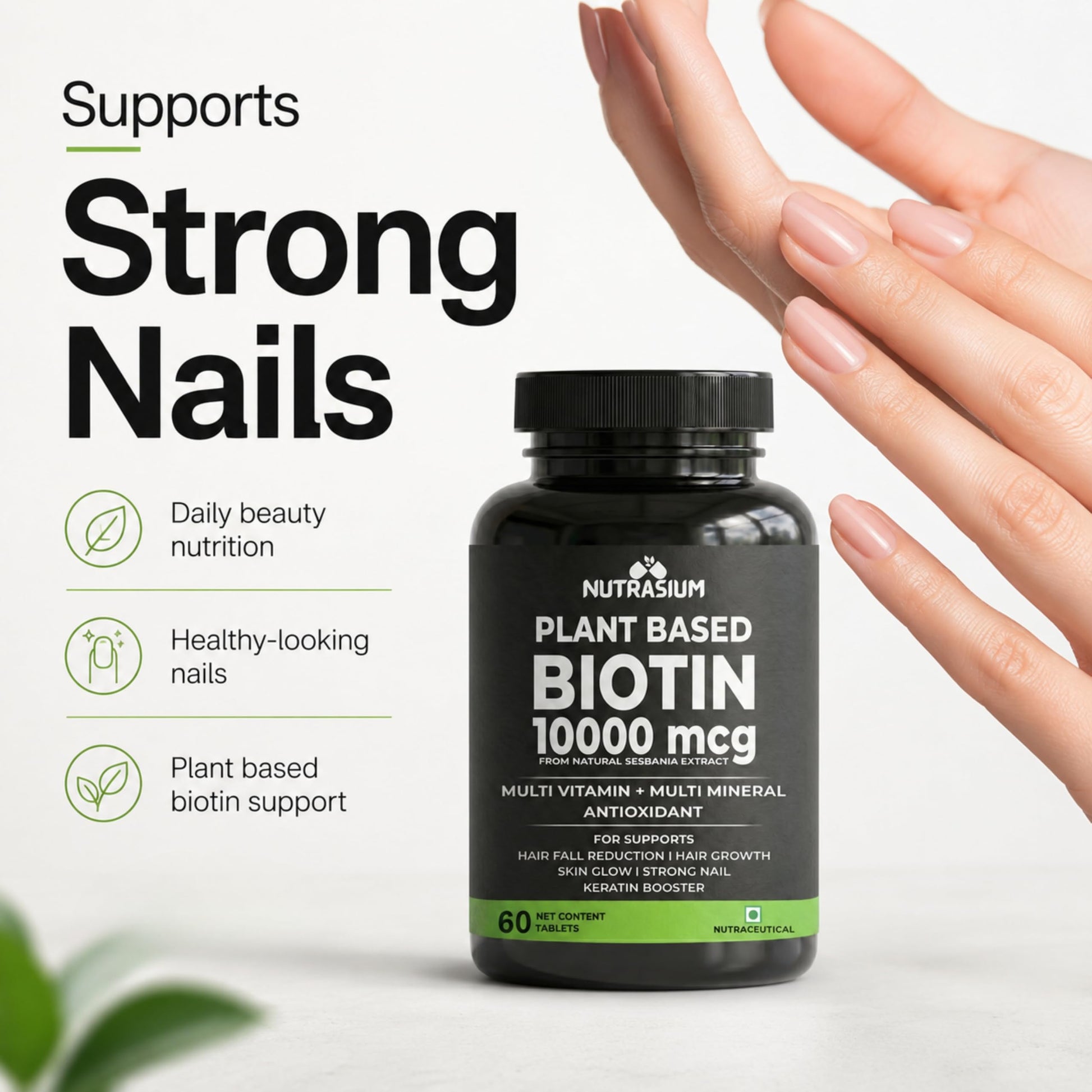 Nutrasium Biotin 10,000 mcg with multivitamin & Minerals | For supports Hair Growth | For Control Hair fall, Hair damge & Hair splitting | 120 tablets