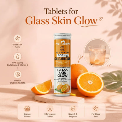 Nutrasium | 600 mg L-Glutathione tablets for Radiant Skin & Even Skin Tone | Glutathione Tablets For Skin Glow & Antipigmentation | 15 Effervescent Tablets, Orange Flavour