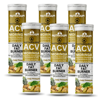 Nutrasium ACV Moringa Metabolism Plus | Apple Cider Vinegar Effervescent Tablet | For Supports Weight Loss, Control Cravings, Convert Fat Into Energy, Boost Energy & Immunity | 90 Tablets Pineapple