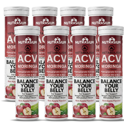 Nutrasium ACV Moringa Metabolism Plus | Apple Cider Vinegar Effervescent Tablet | For Supports Weight Loss, Control Cravings, Convert Fat Into Energy, Boost Energy & Immunity | 120 Tablets Red Apple