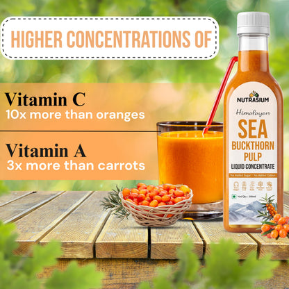 Nutrasium Sea Buckthorn Pulp Concentrate 500 ml | Cold Pressed Himalayan Sea Buckthorn Berry Liquid Concentrate | Natural Source of Vitamin C & Omega 3, 6, 7 & 9 | For Skin, Joints, Immunity, Stamina and Wellness | 50 Glasses