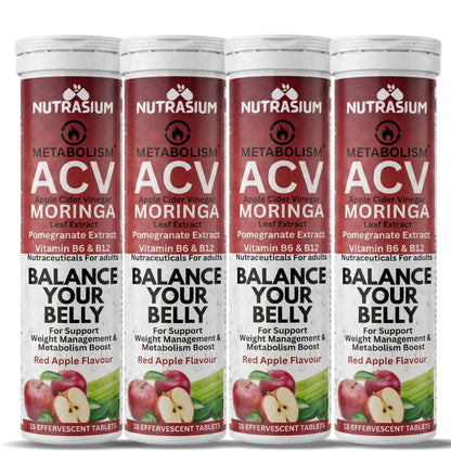 Nutrasium ACV Moringa Metabolism Plus | Apple Cider Vinegar Effervescent Tablet | For Supports Weight Loss, Control Cravings, Convert Fat Into Energy, Boost Energy & Immunity | 60 Tablets Red Apple